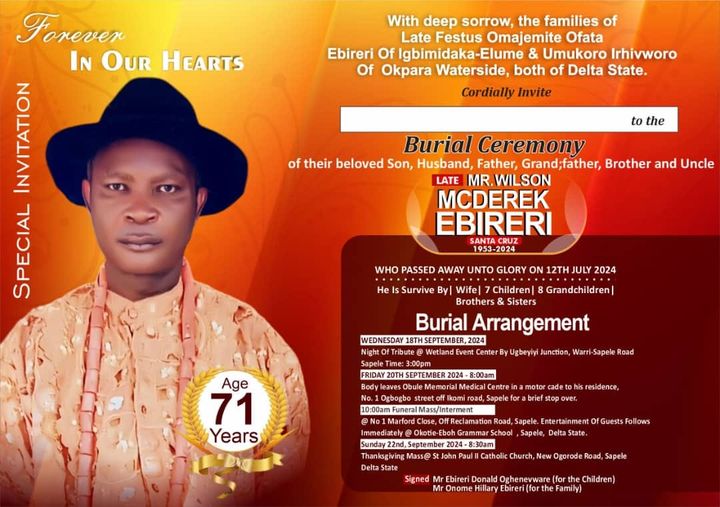 ALL SET FOR WILSON SANTA EBIRERI’S BURIAL IN DELTA STATE